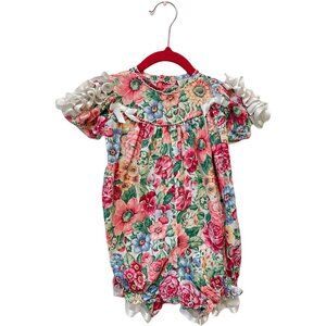 Rare Editions Vintage Baby Girl Floral Romper Multicolor One Piece Easter Dress